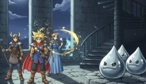ドラクエ3ガルナの塔でのメタルスライム戦闘シーン