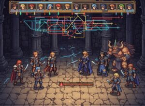 「七英雄との戦闘シーン。詰み防止策も重要」