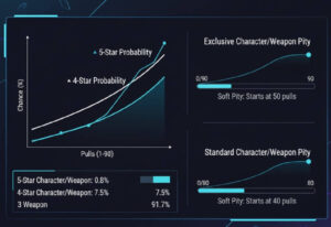 鳴潮ガチャの確率とsoft pityの上昇曲線を示したグラフ。