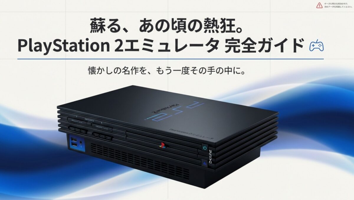 スマートフォンに表示されたPlayStation 2エミュレータ完全ガイドのタイトルスライド