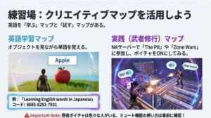 クリエイティブモードの英語学習マップや海外サーバーでの武者修行についての解説