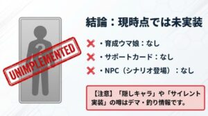 2026年1月時点でディープインパクトがウマ娘に未実装であることを示す図解