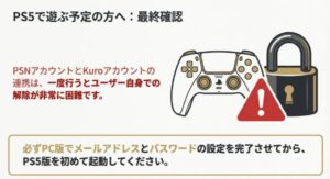 PS5版とKuroアカウントの連携解除が困難であることへの重要警告
