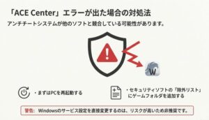 アンチチートシステムACE Centerのエラーとセキュリティソフト除外設定の対処法