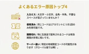 : 鳴潮でコードが使えない時の4つの主な原因（入力ミス、期限切れ、使用済み等）の解説