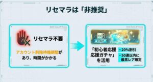 リセマラが不要な理由と、確定枠がある初心者応援ガチャを活用するメリットの解説。