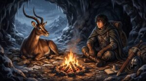 『天地創造』のトラウマ場面として語られる雪山の洞窟でカモシカと過ごすシーンのイメージイラスト